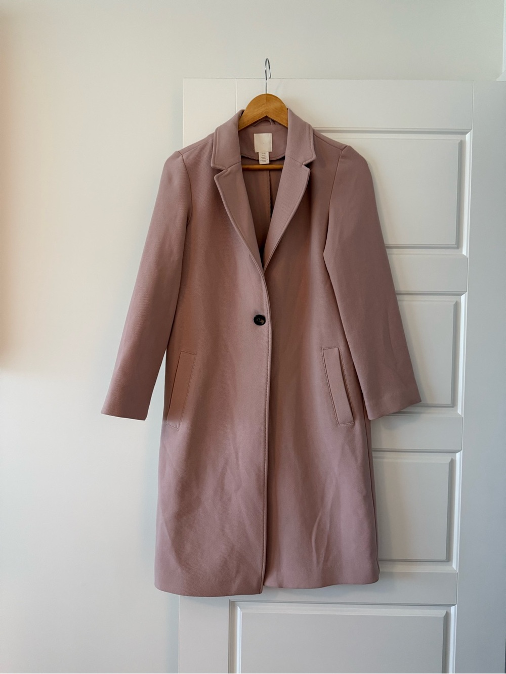 H&M Dusty Pink Single-Button Long Trench Coat